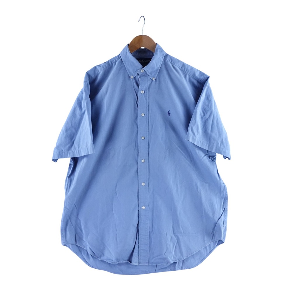Ralph Lauren Blaire Mens Large Blue Chambray Short Sleeve Button Down Shirt